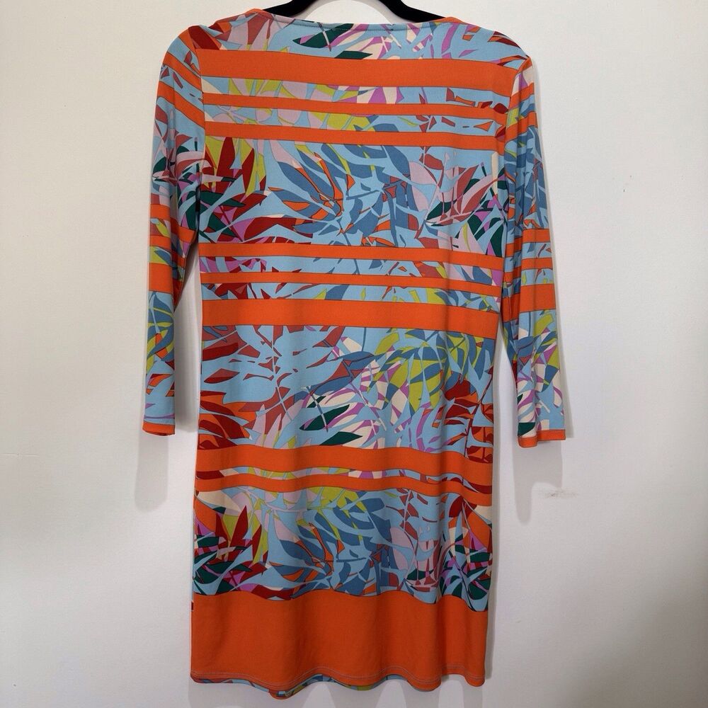 BCBGMaxAzria Colorful Striped Tropical 3/4‎ sleeve Shift Dress size XS Vacation - Picture 13 of 16